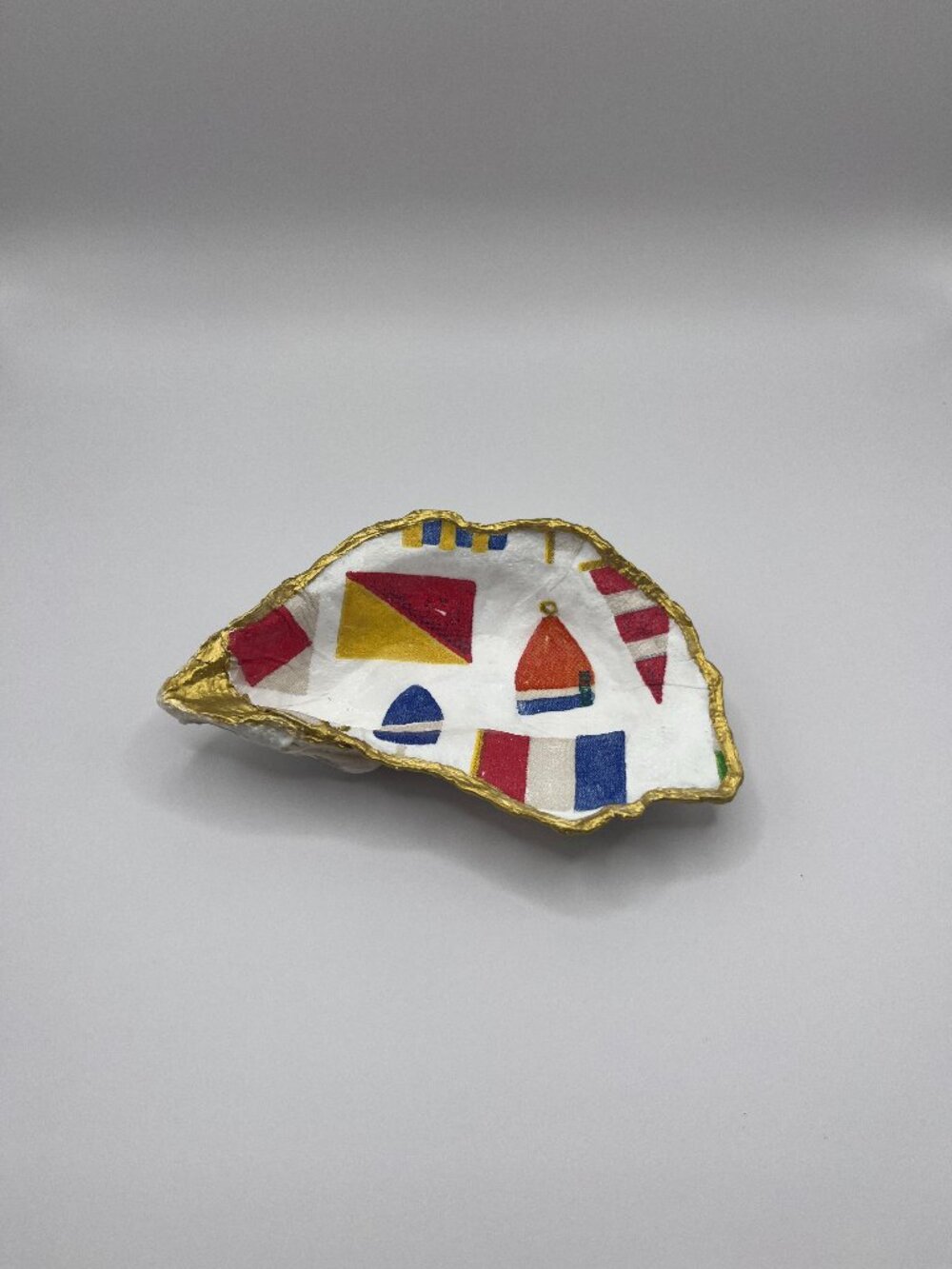 Handmade Gold-Rimmed Oyster Shell Trinket Dish – Nautical Decoupage